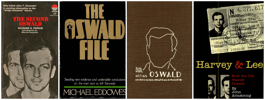 Montage of four book covers: The Second Oswald, The Oswald File, Alias Oswald, and Harvey and Lee